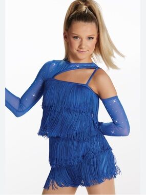 Weissman Showtime La La La
16727 Crystal Cold Shoulder Fringe Dance Costume SA
